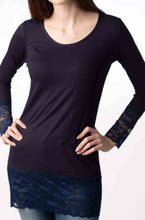 Carica l'immagine nel visualizzatore di Gallery, Maxi maglia girocollo, fondo in modal e maniche con pizzo comfort, 92% modal, 8% elastomero - IntimoCamy