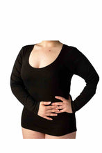 Carica l'immagine nel visualizzatore di Gallery, Camiciola donna manica lunga, bordo raso, 100% cotone interlock - IntimoCamy