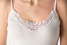 Carica l'immagine nel visualizzatore di Gallery, Top donna spallina stretta 100% cotone inserto pizzo macramè - IntimoCamy