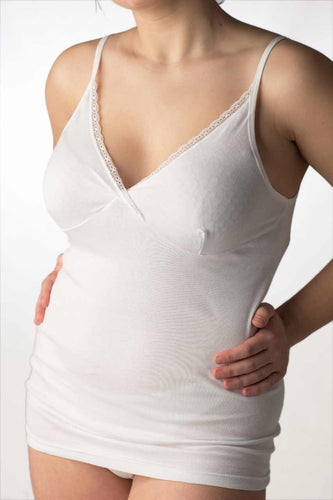 Camiciola donna spalla stretta con reggiseno  100% cotone bordo pizzo - IntimoCamy
