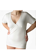 Carica l'immagine nel visualizzatore di Gallery, Camiciola mezza manica donna lana/cotone con reggiseno bordo pizzo - IntimoCamy