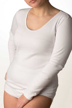 Carica l'immagine nel visualizzatore di Gallery, Camiciola donna manica lunga , bordo raso 100% cotone interlock - IntimoCamy