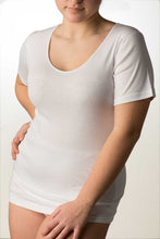 Carica l'immagine nel visualizzatore di Gallery, Camiciola mezza manica donna lana/cotone con bordo in raso - IntimoCamy