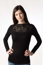Carica l'immagine nel visualizzatore di Gallery, Maglia manica lunga con scollo a barchetta in pizzo, 92% modal, 8% elastomero - IntimoCamy