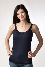 Carica l'immagine nel visualizzatore di Gallery, Top donna in modal con spalline, fondo in pizzo, 92% modal, 8% elastomero - IntimoCamy