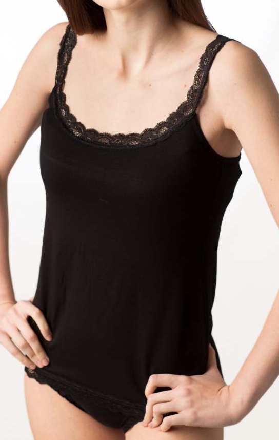 Top donna comfort in modal con spalline, fondo in pizzo, 92% modal, 8% elastomero - IntimoCamy